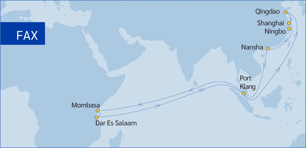 Service map of ESL's Far East Africa Express (FAX) service